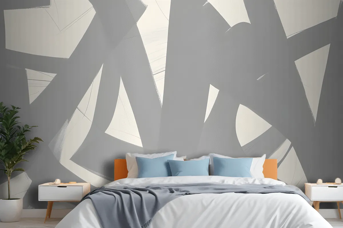 Gray Japanese Calligraphy Abstract Wallpaper Mural