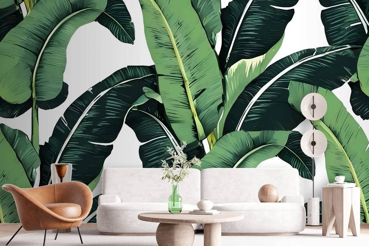 Green Banana Leaf Pattern Wallpaper Mural