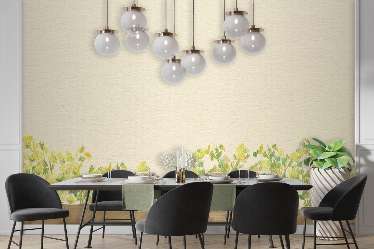 Green Bushes Background Color Pencil Wallpaper Mural