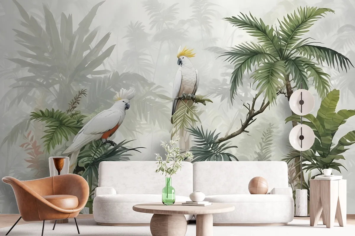 Green Tropical Forest With Parrot Wallpaper Mural