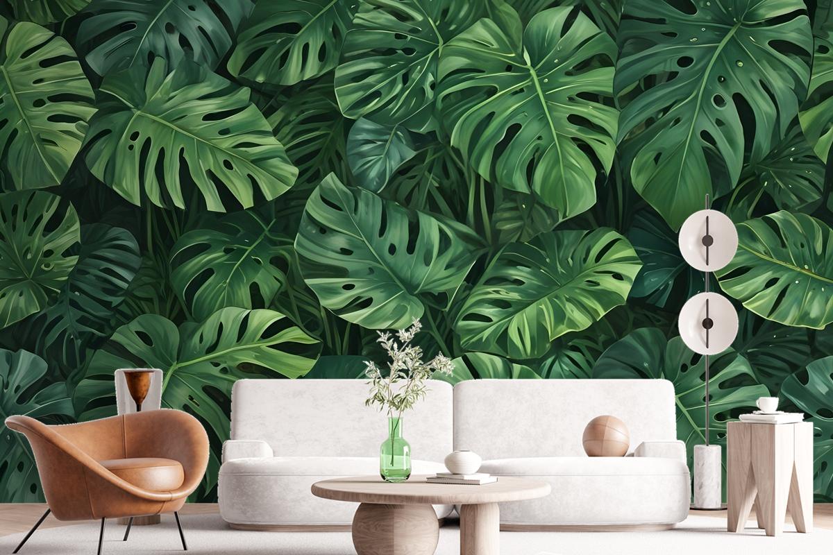 Green Tropical Leaves Wallpaper Mural