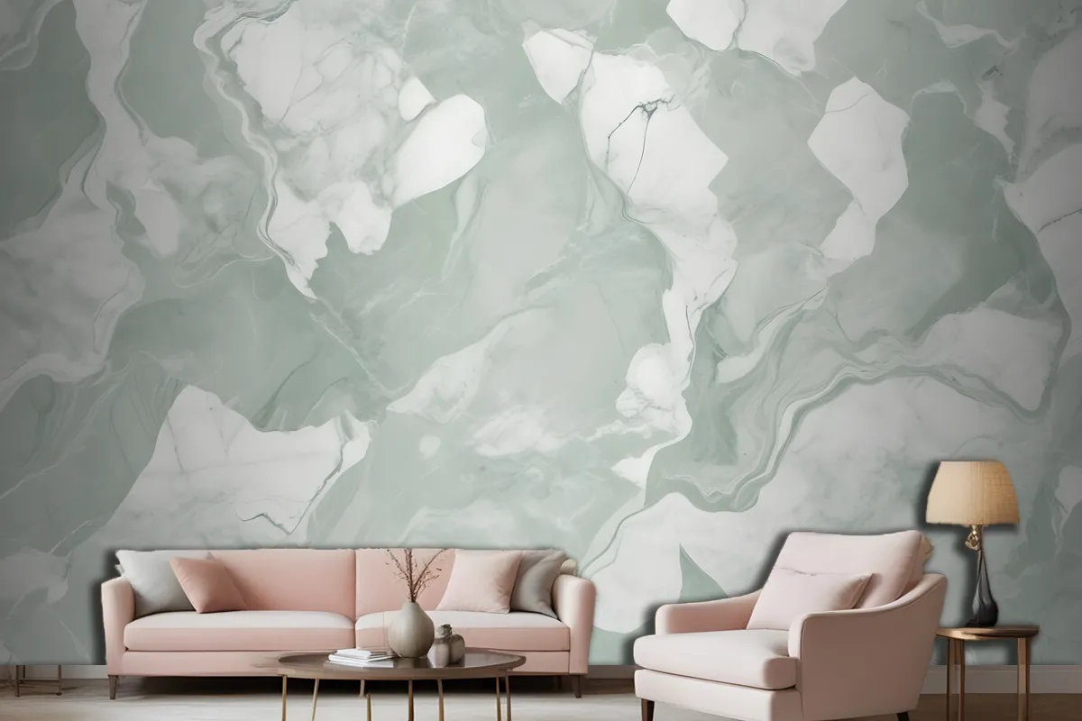 Green White Abstract Marble Wallpaper Mural