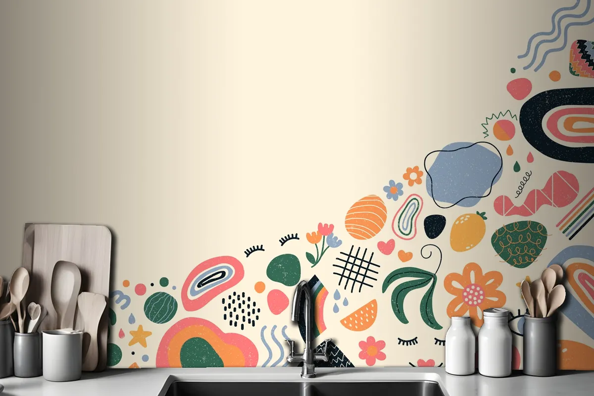 Handdrawn Abstract Organic Shapes Wallpaper Mural