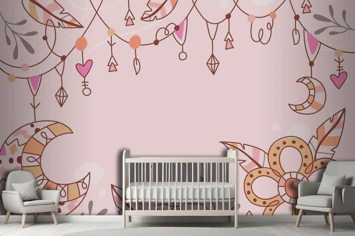 Hand Drawn Boho Background Girl Wallpaper Mural