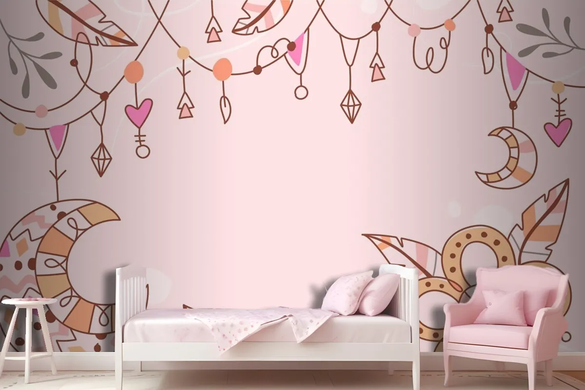 Hand Drawn Boho Background Girl Wallpaper Mural