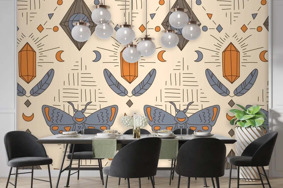 Hand Drawn Boho Geometric Pattern Wallpaper Mural