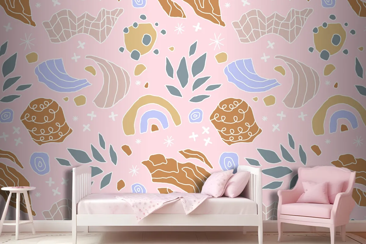 Hand Drawn Cutout Collage Pattern Wallpaper Mural