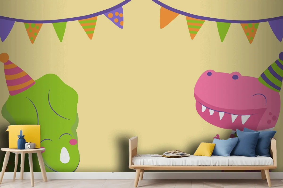 Hand Drawn Dinosaur Birthday Zoom Wallpaper Mural