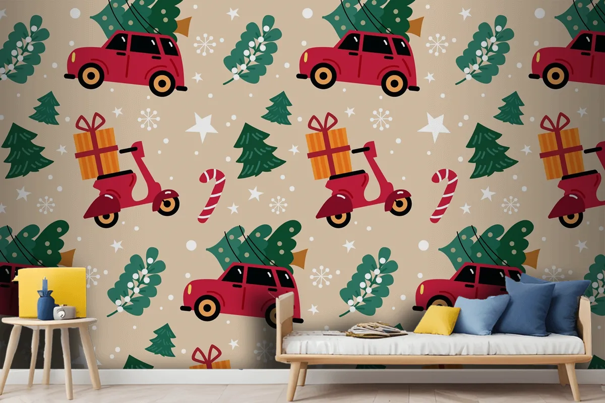 Hand Drawn Flat Christmas Pattern Design Wallpaper Mural