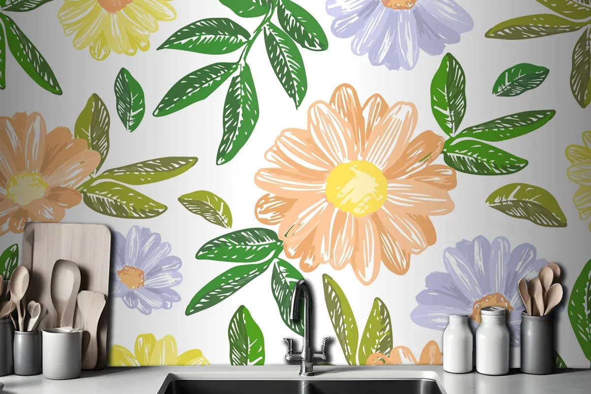 Hand Drawn Floral Embroidery Wallpaper Mural