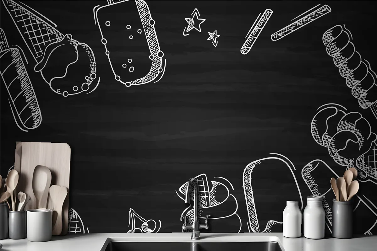 Hand Drawn Ice Cream Blackboard Wallpaper Mural