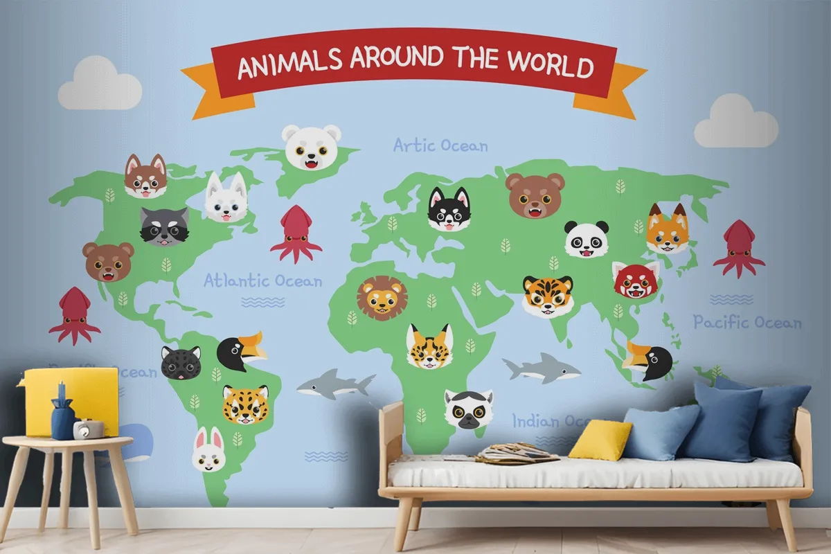 Hand Drawn Kids Map Wallpaper Mural