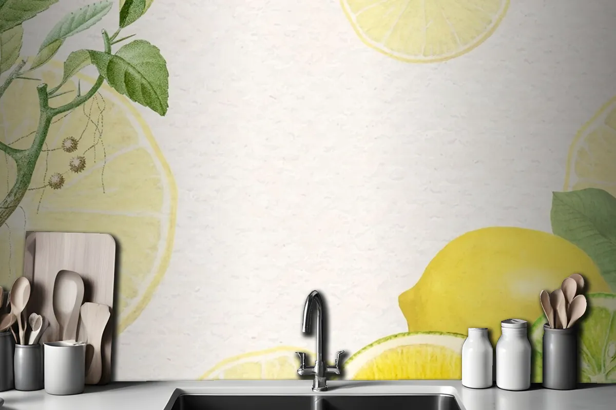 Hand Drawn Natural Fresh Lemon Wallpaper Mural