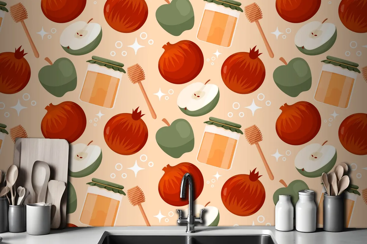 Hand Drawn Pattern Design For Jewish New Year Rosh Hashanah Celebration Wallpaper Mural