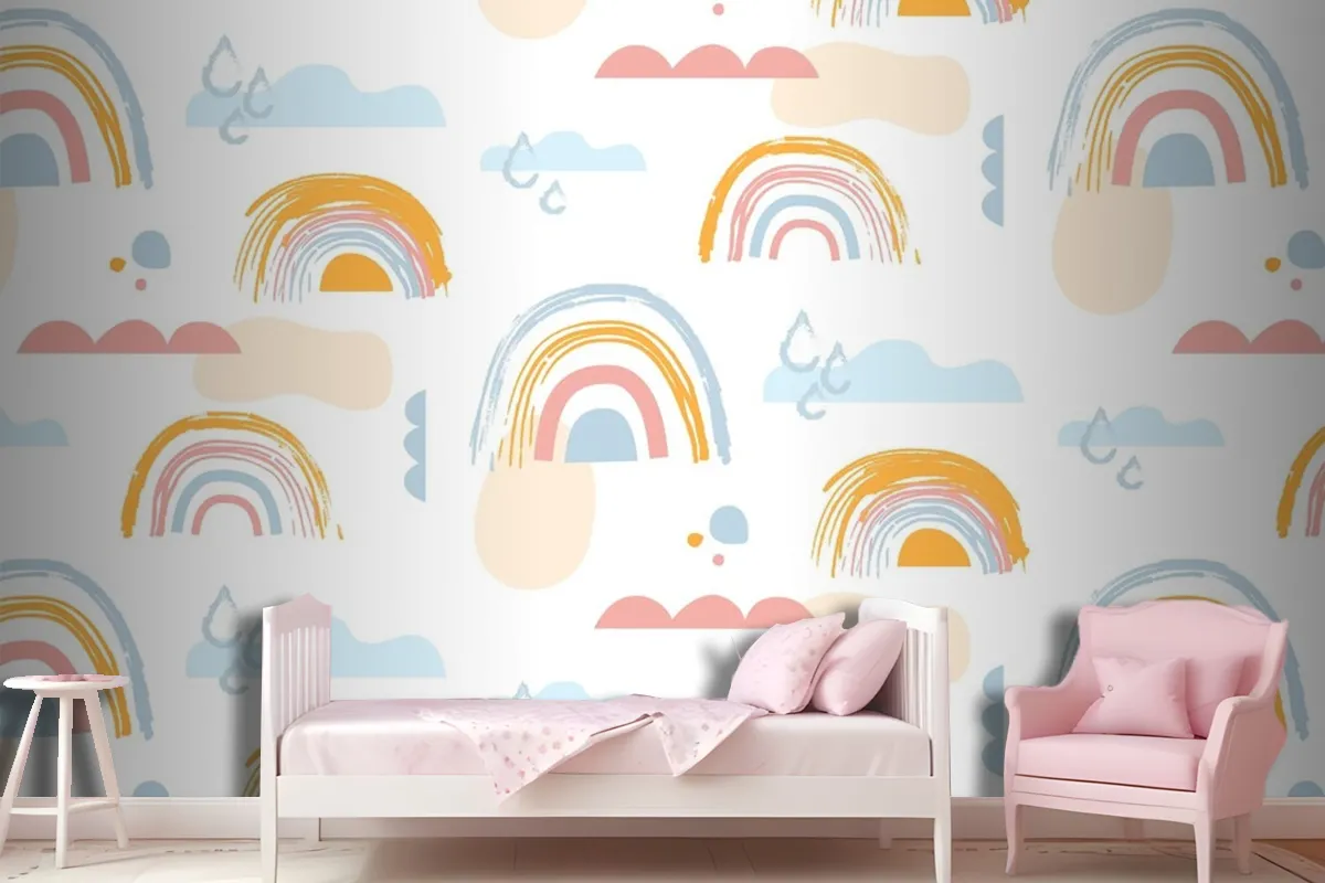 Hand Drawn Rainbow Pattern Design Girl Wallpaper Mural