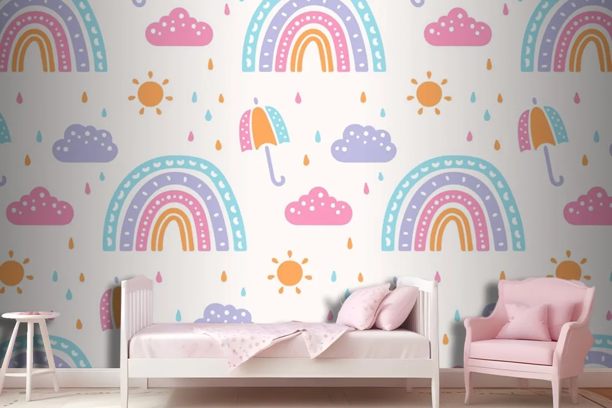 Hand Drawn Rainbow Pattern Design Kids Wallpaper Mural