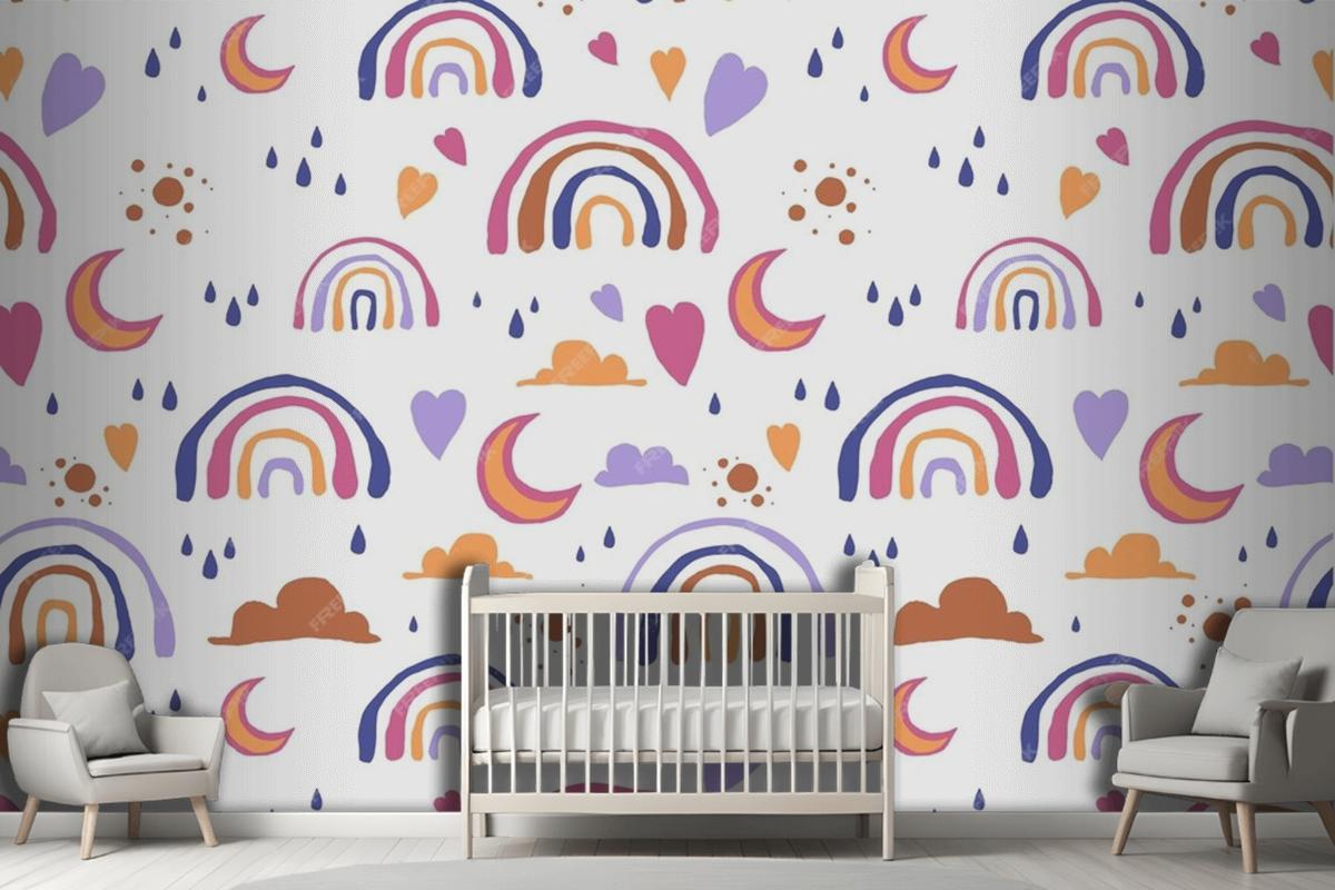 Hand Drawn Rainbow Pattern Design Wallpaper Mural