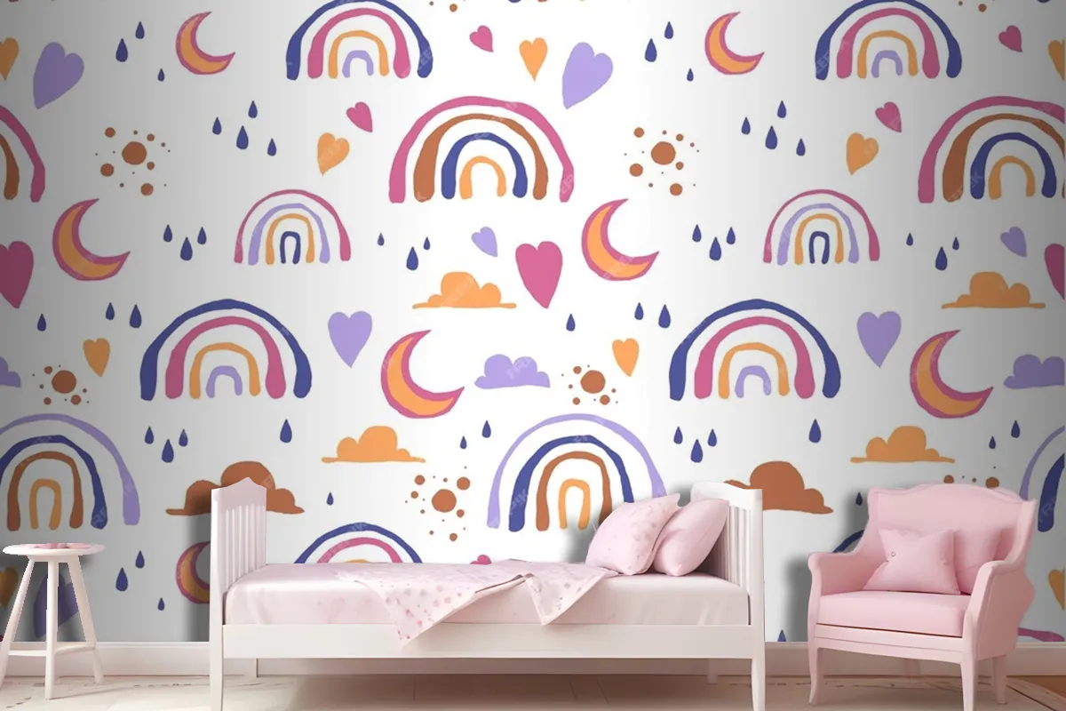 Hand Drawn Rainbow Pattern Design Wallpaper Mural