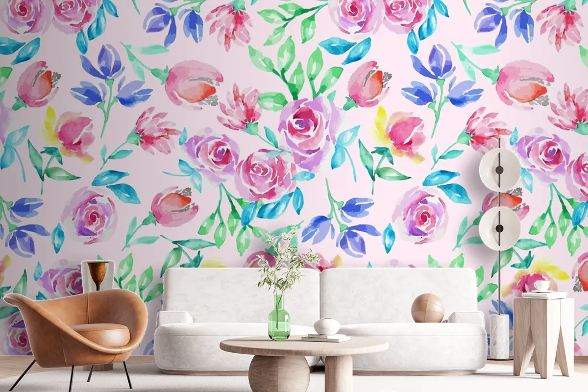 Hand Drawn Small Flowers Pattern Wallpaper Mural