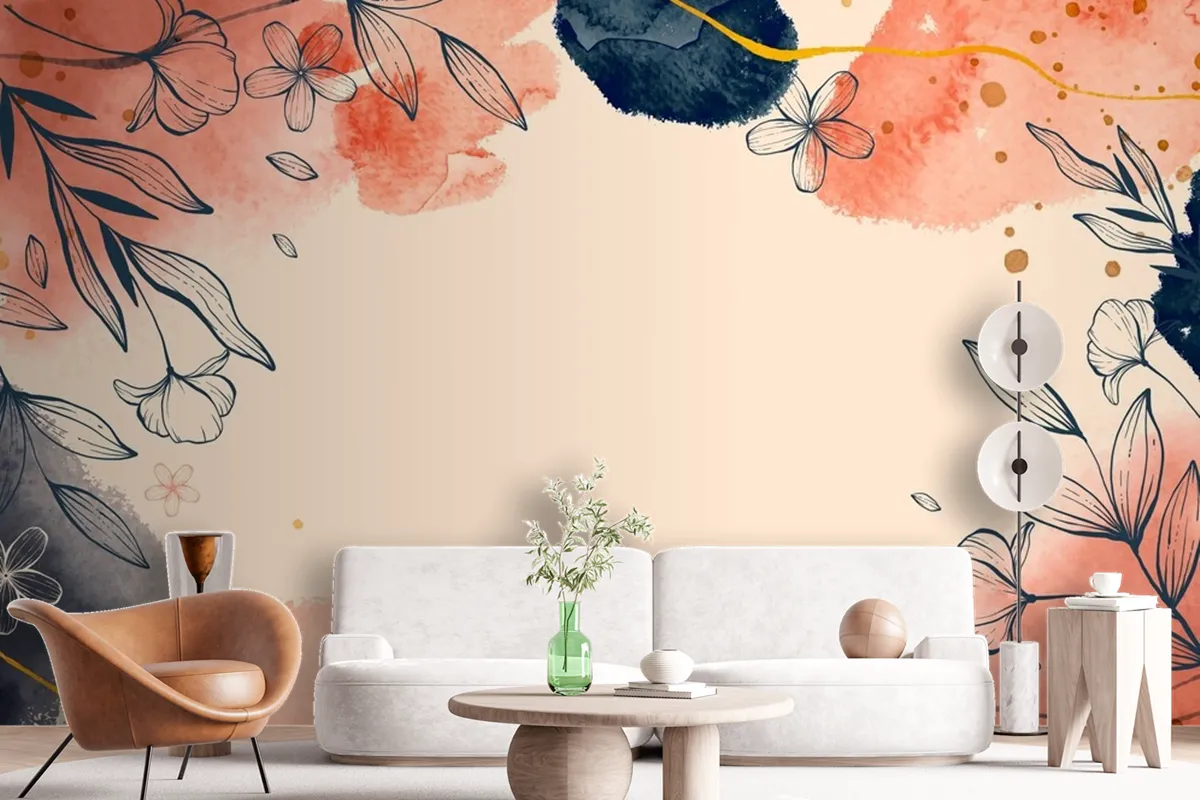 Hand Drawn Watercolor Floral Background Wallpaper Mural