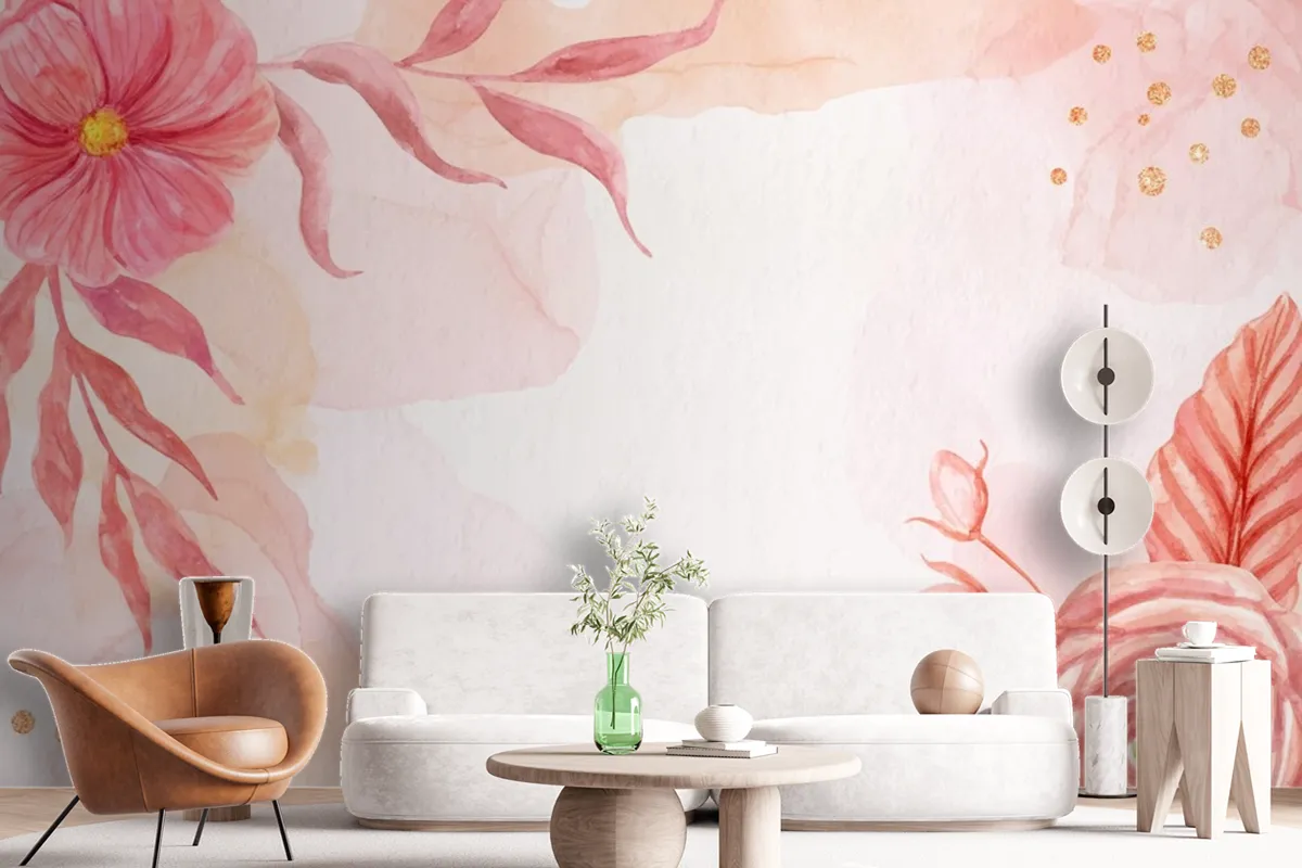 Hand Painted Flowers Background Wallpaper Mural