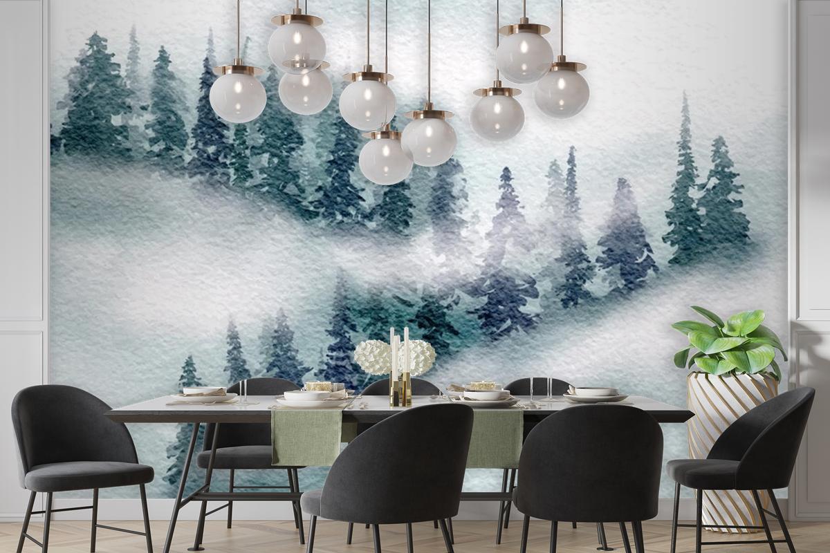 Hand Painted Japanese Themed Watercolour Landscape Wallpaper Mural