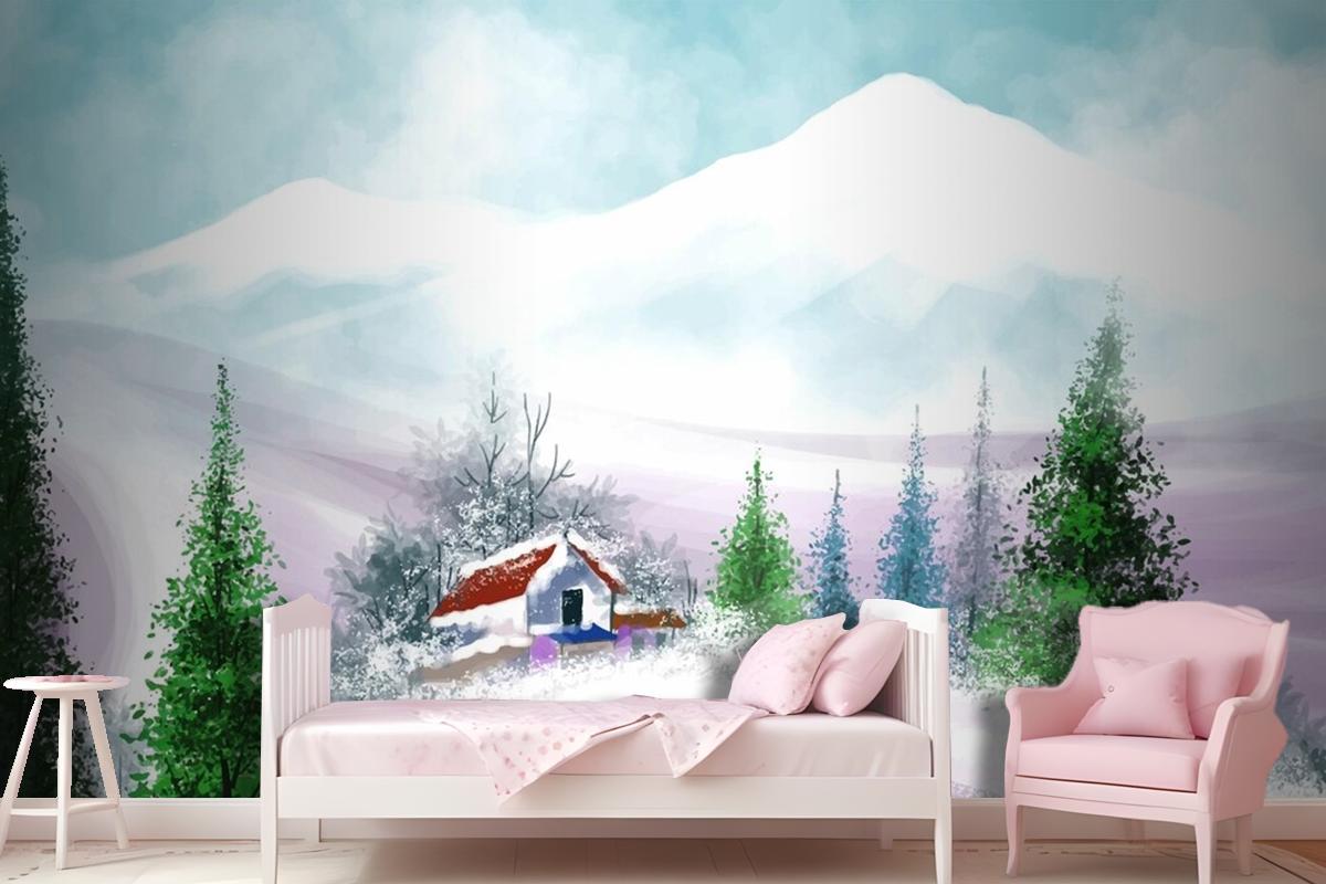 Hand Painted Watercolor Drawing For Christmas And Happy New Year Girl Wallpaper Mural