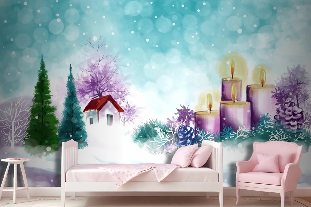 Hand Painted Watercolor Drawing For Christmas And Happy New Year Season Wallpaper Mural