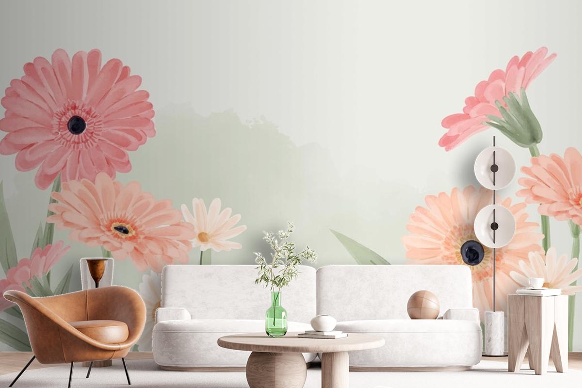 Hand Painted Watercolor Floral Background Wallpaper Mural