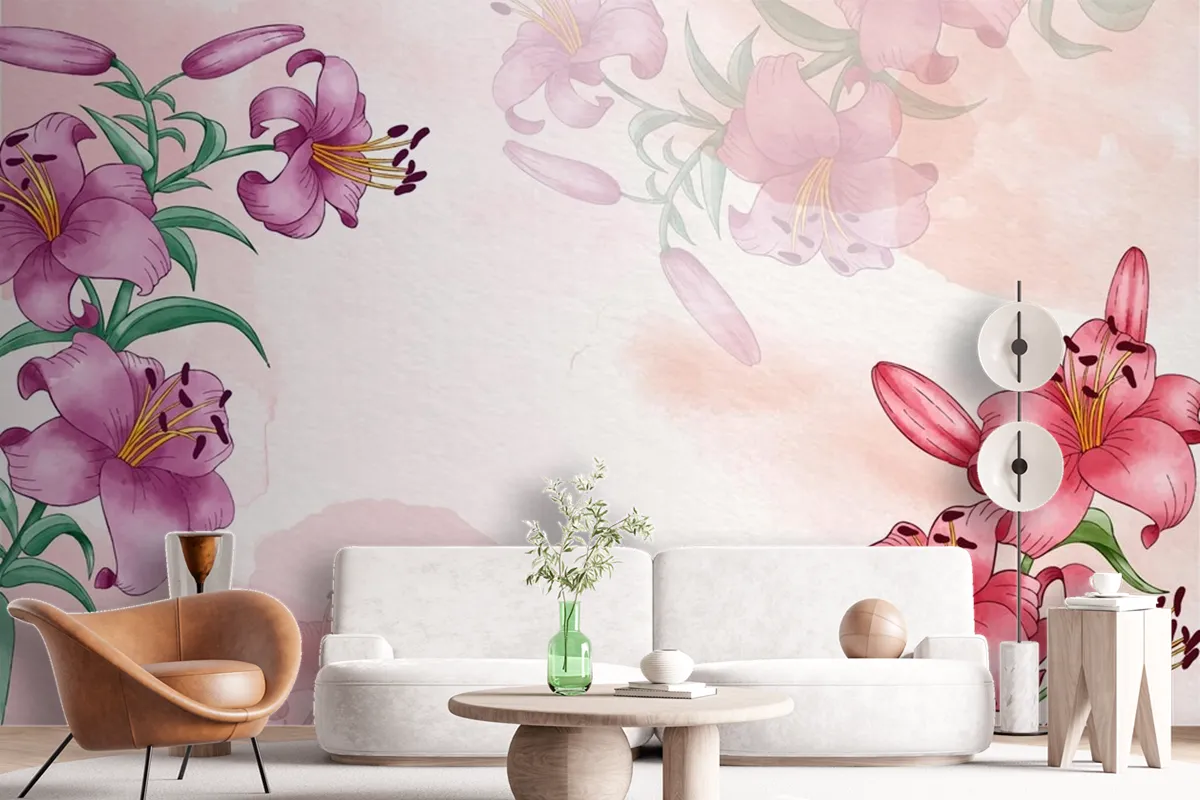 Hand Painted Watercolor Floral Background Wallpaper Mural