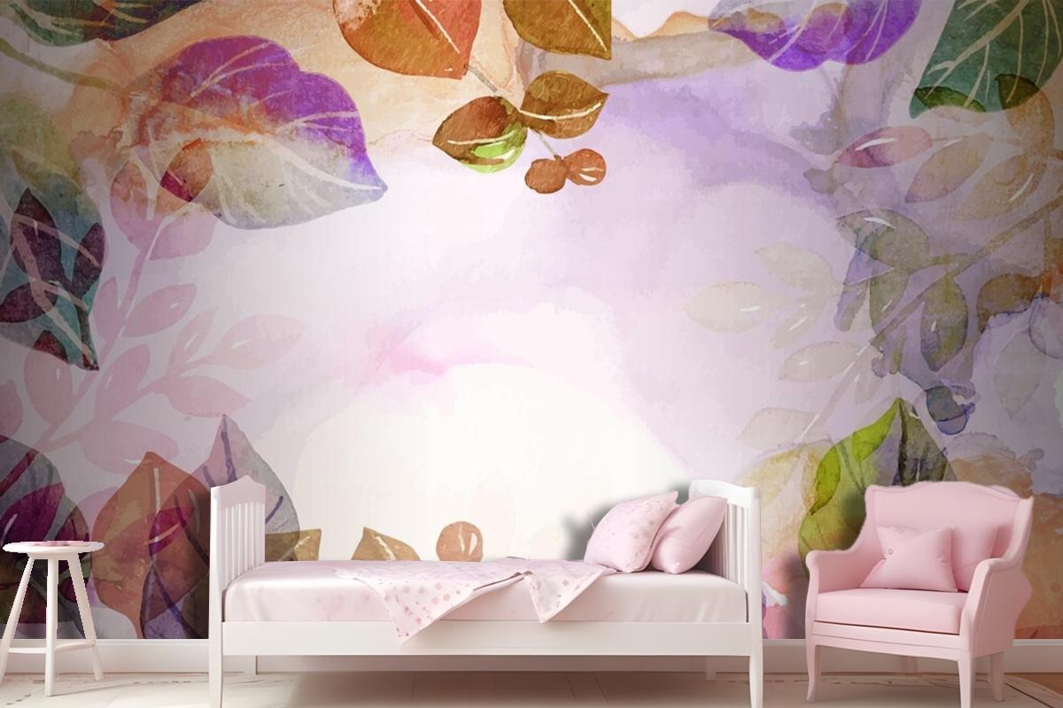 Hand Painted Watercolor Nature Background Girl Wallpaper Mural