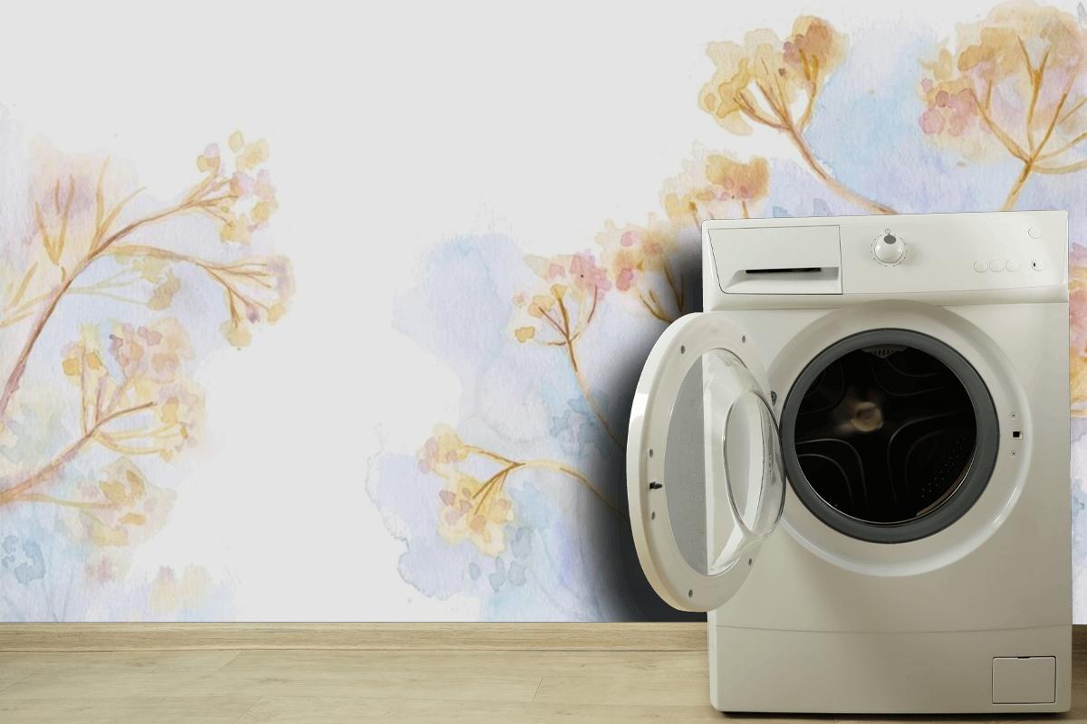 Hand Painted Watercolor Nature Laundry Room Wallpaper Mural