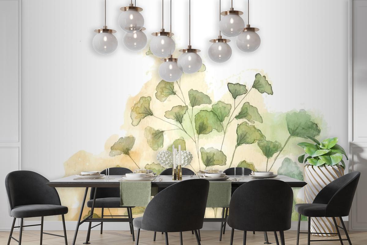 Hand Painted Watercolor Nature Dining Room Wallpaper Mural