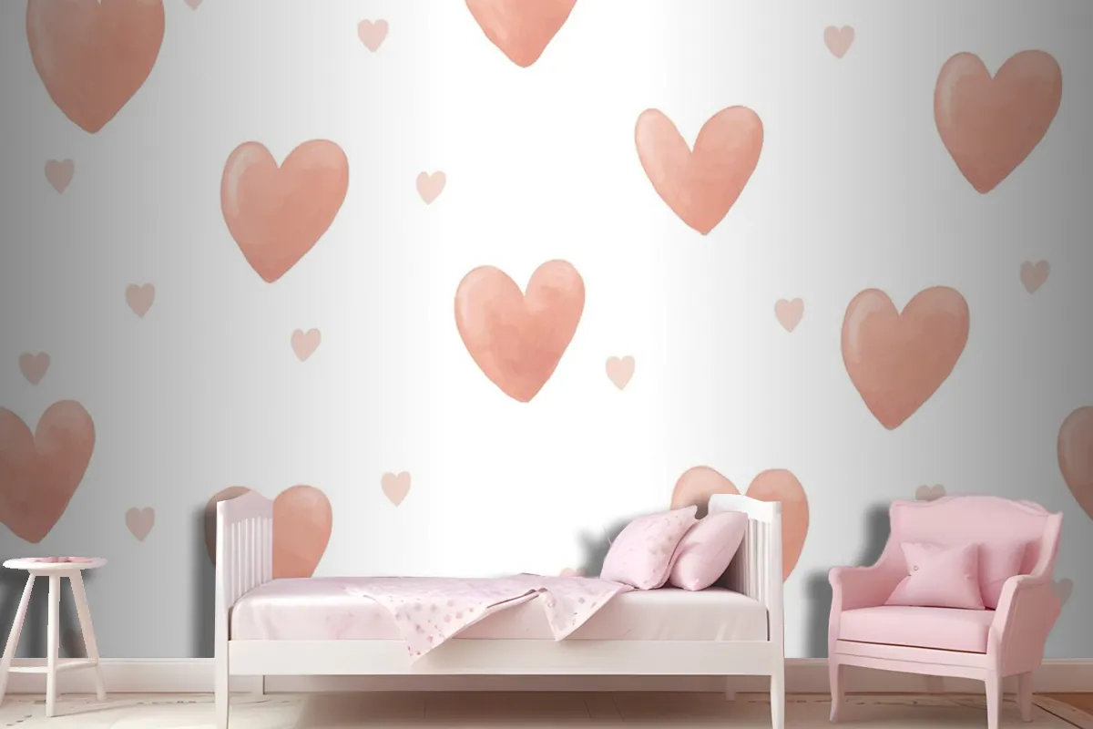 Heart Background Cute Watercolor Wallpaper Mural