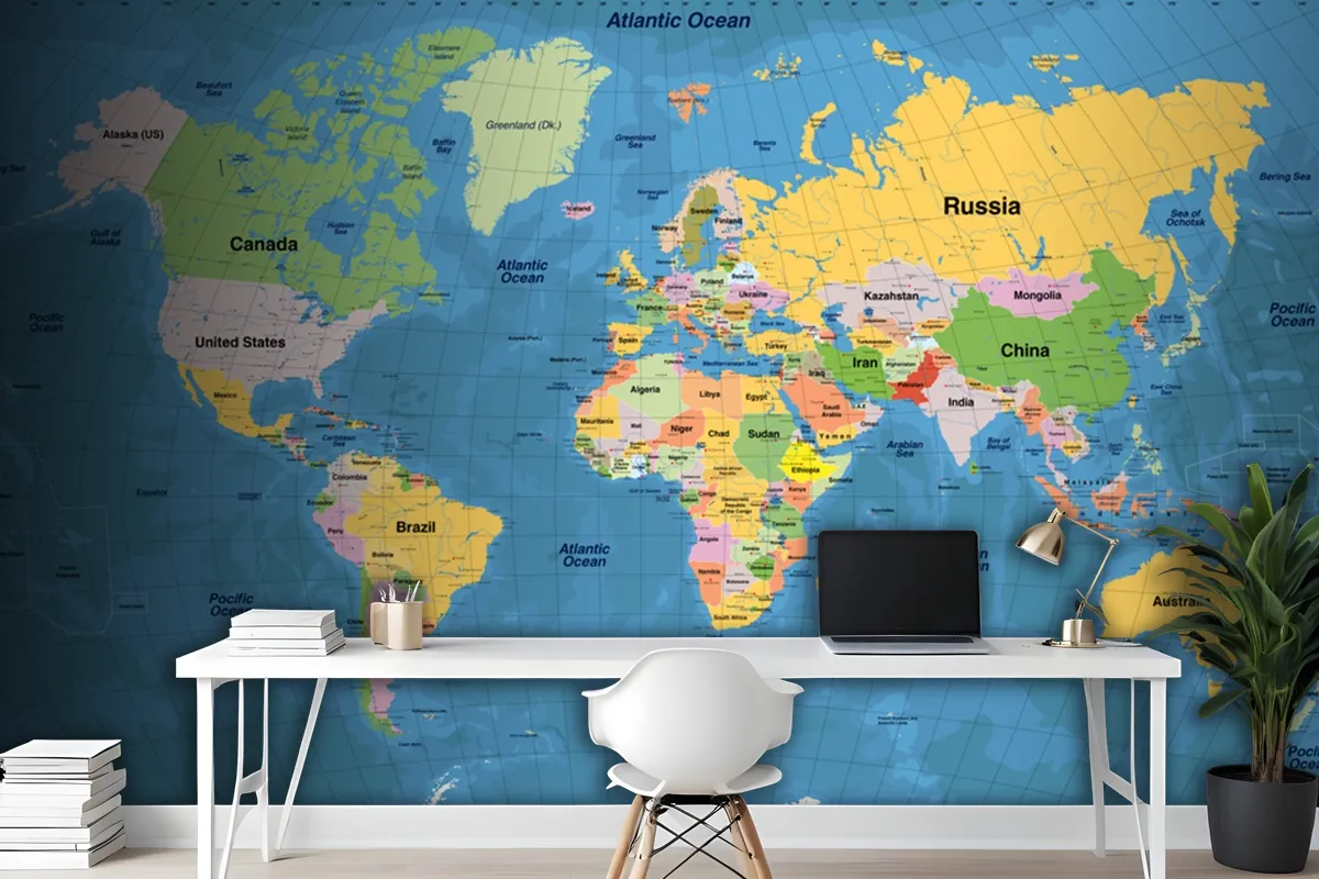 High Detailed Illustration Of World Map Wallpaper Mural