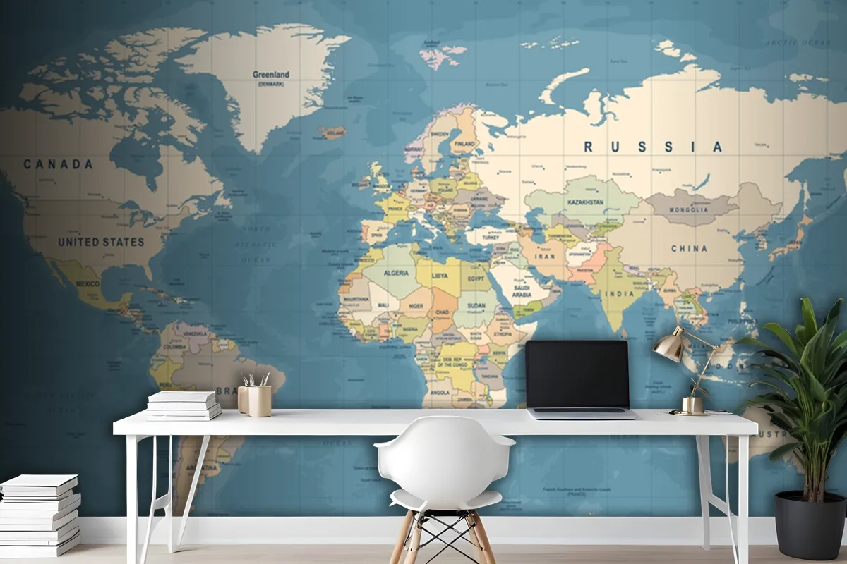 High Detailed Illustration Of Worldmap Wallpaper Mural