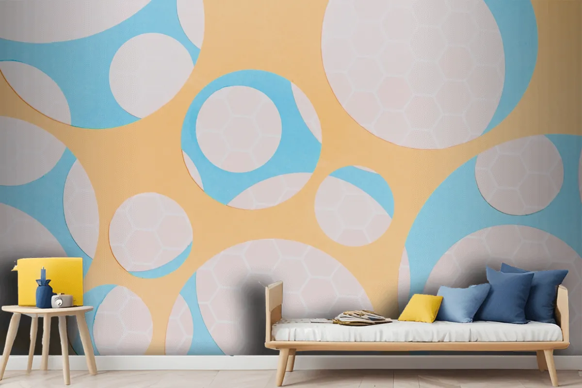 Honeycomb Pattern On Circle Shape Over The Yellow Wallpaper Mural