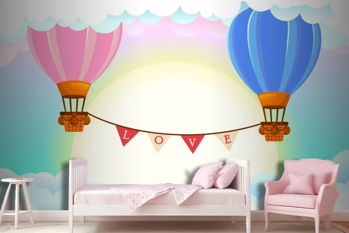 Hot Air Balloons Girl Wallpaper Mural