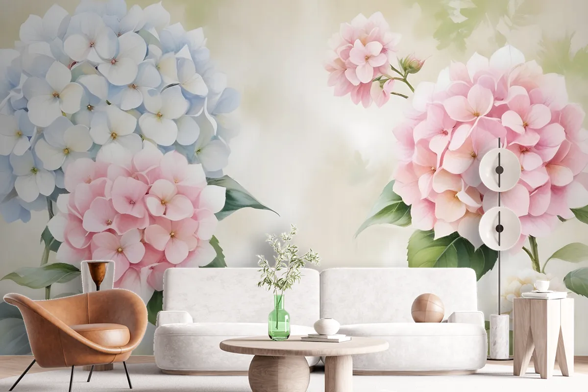 Hydrangea Floral Art Wallpaper Mural