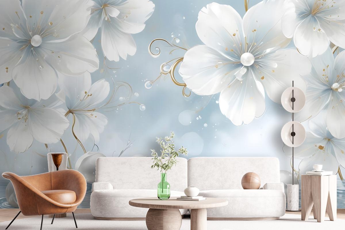 Jewelry White Lux Floral Wallpaper Mural