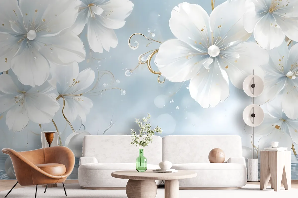 Jewelry White Lux Floral Wallpaper Mural