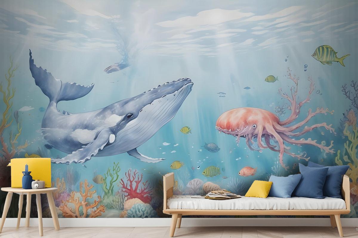 Kids Cute Whale Undersea Wallpaper Murals