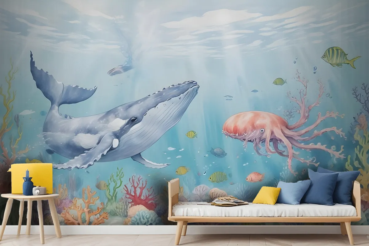 Kids Cute Whale Undersea Wallpaper Murals