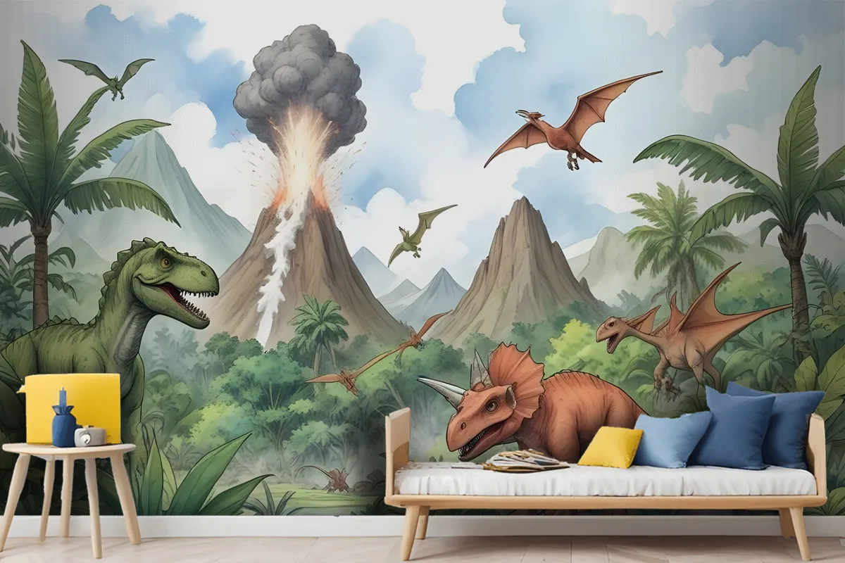 Kids Dinosaur With Trex Jurassic World Wallpaper Mural