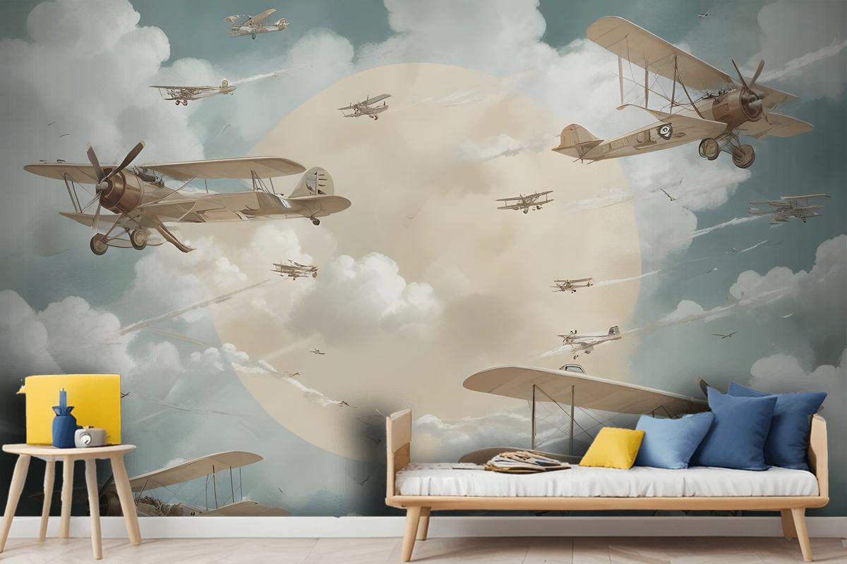 Kids Moon With Aircraft Wallpaper Mural