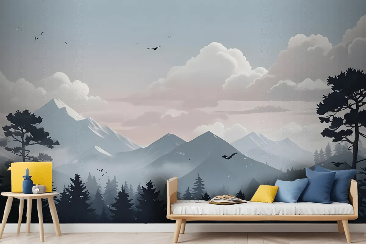 Kids Mountain Landscape With Snow Wallpaper Mural