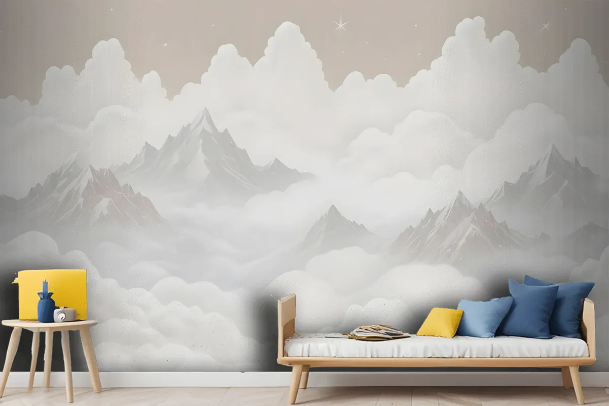 Kids Mountain With Clouds Wallpaper Mural