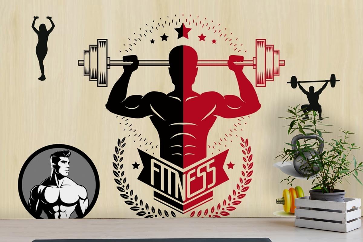 Kırmızı Siyah Temalı Fitness Spor Salonu Duvar Kağıdı