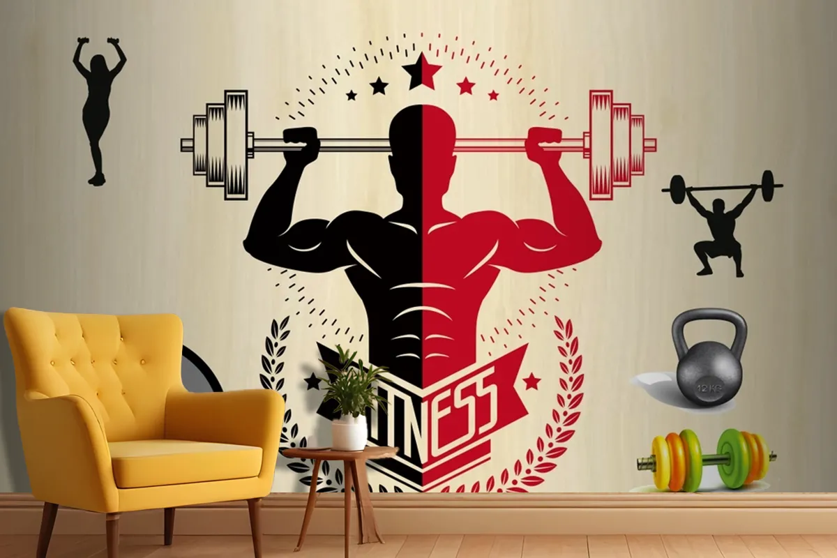 Kırmızı Siyah Temalı Fitness Spor Salonu Duvar Kağıdı