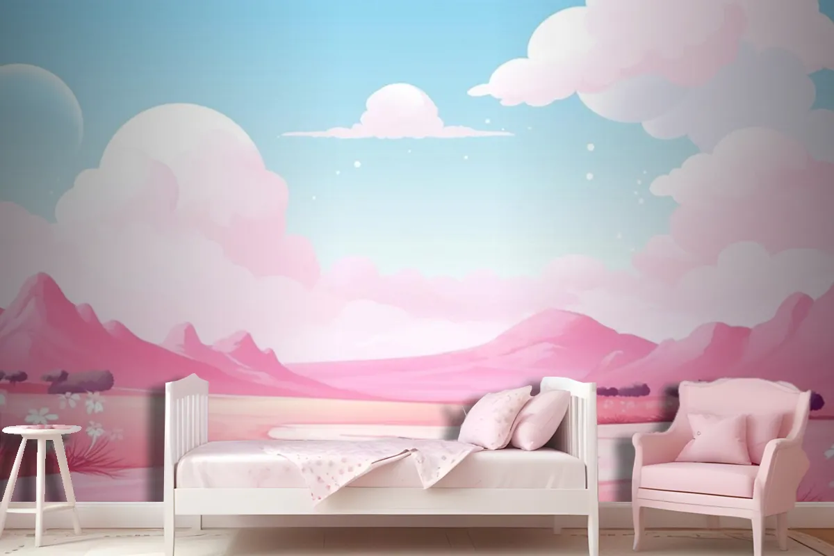 Landscape With Mountains And Clouds Wallpaper Mural